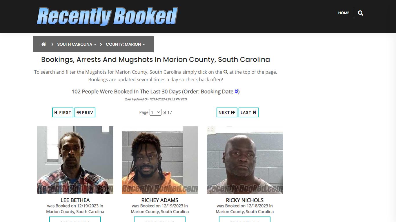 Recent bookings, Arrests, Mugshots in Marion County, South Carolina